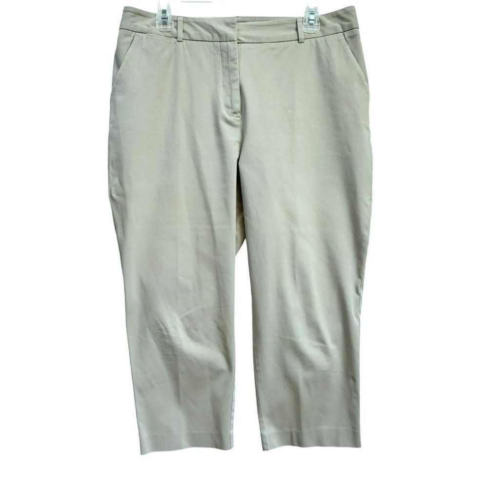 Chico's Khaki Cotton Stretch Cropped Pants Sz 2.0 Medium Front & Back Pockets